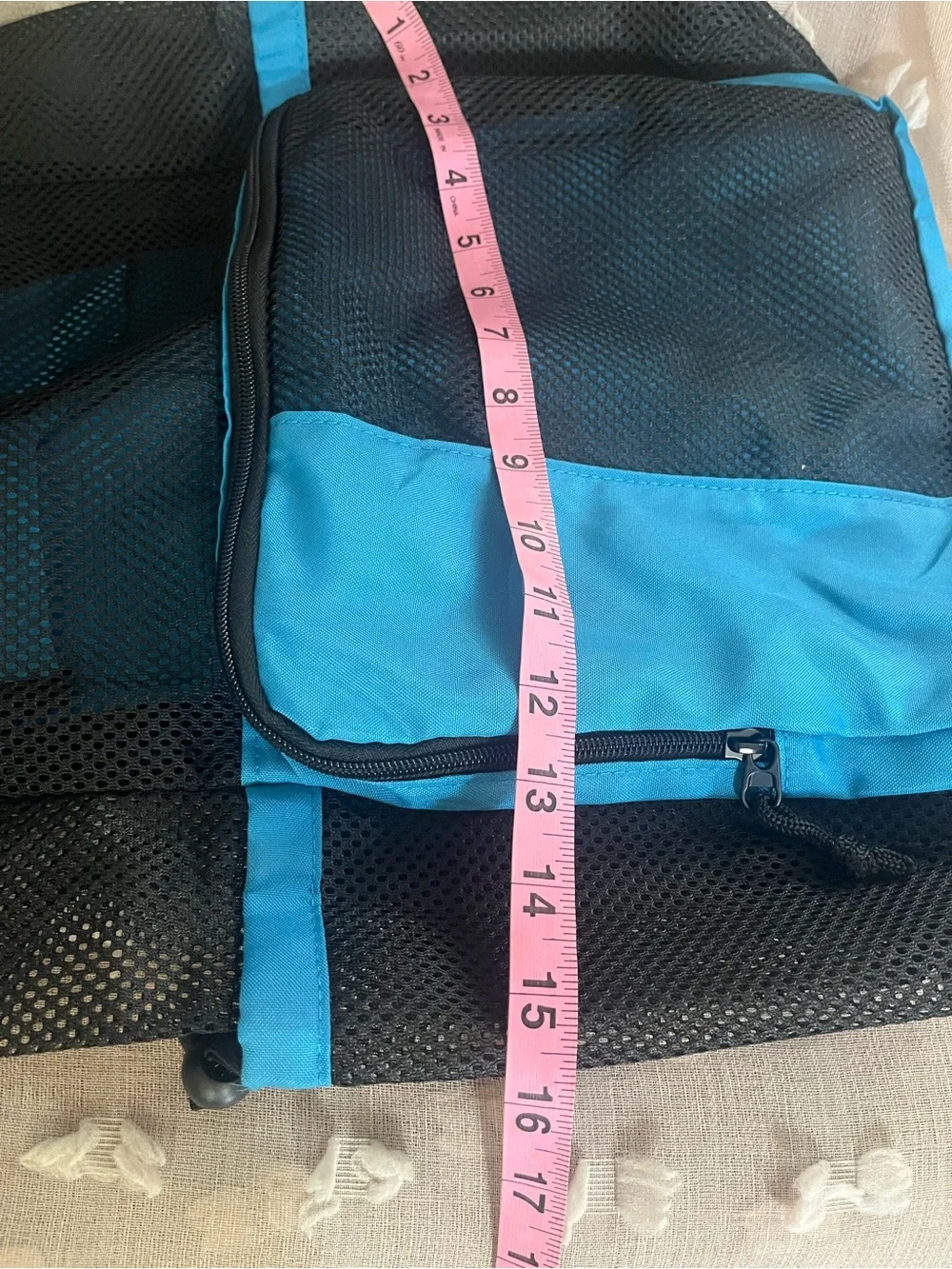 Mesh Drawstring Backpack with Front Pocket - Black & Bright Blue